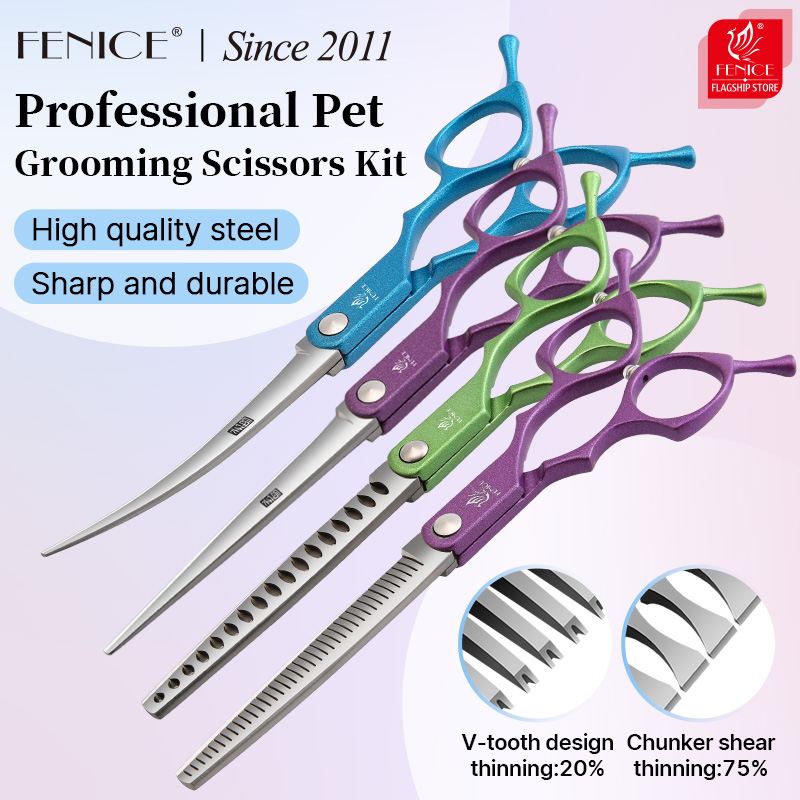 Grooming Scissors - Fenice 6.5 인치 다채로운 직선 곡선